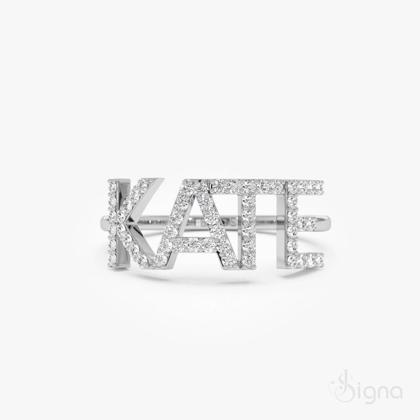 luxe silver plated crystal name statement ring