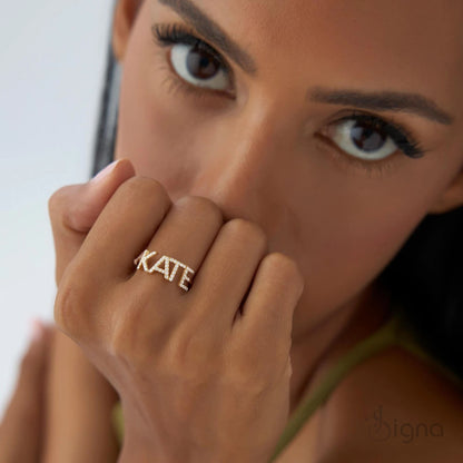 Glam diamond studded personalized name ring