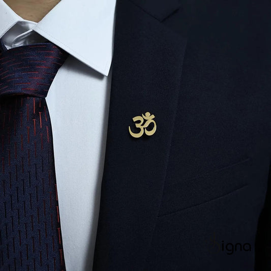 Signa™ Men's Om Brooch - Silver Plated Spiritual Gift for Weddings & Formal Events