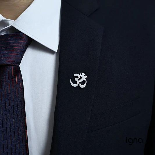 Signa™ Men's Om Brooch - Silver Plated Spiritual Gift for Weddings & Formal Events