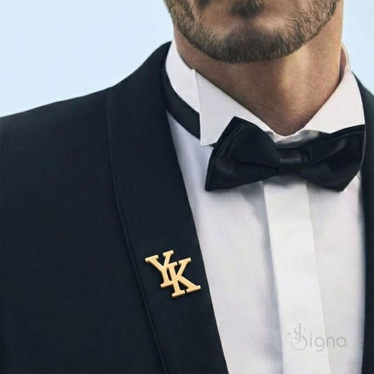 Gold and silver custom initial brooch lapel pin