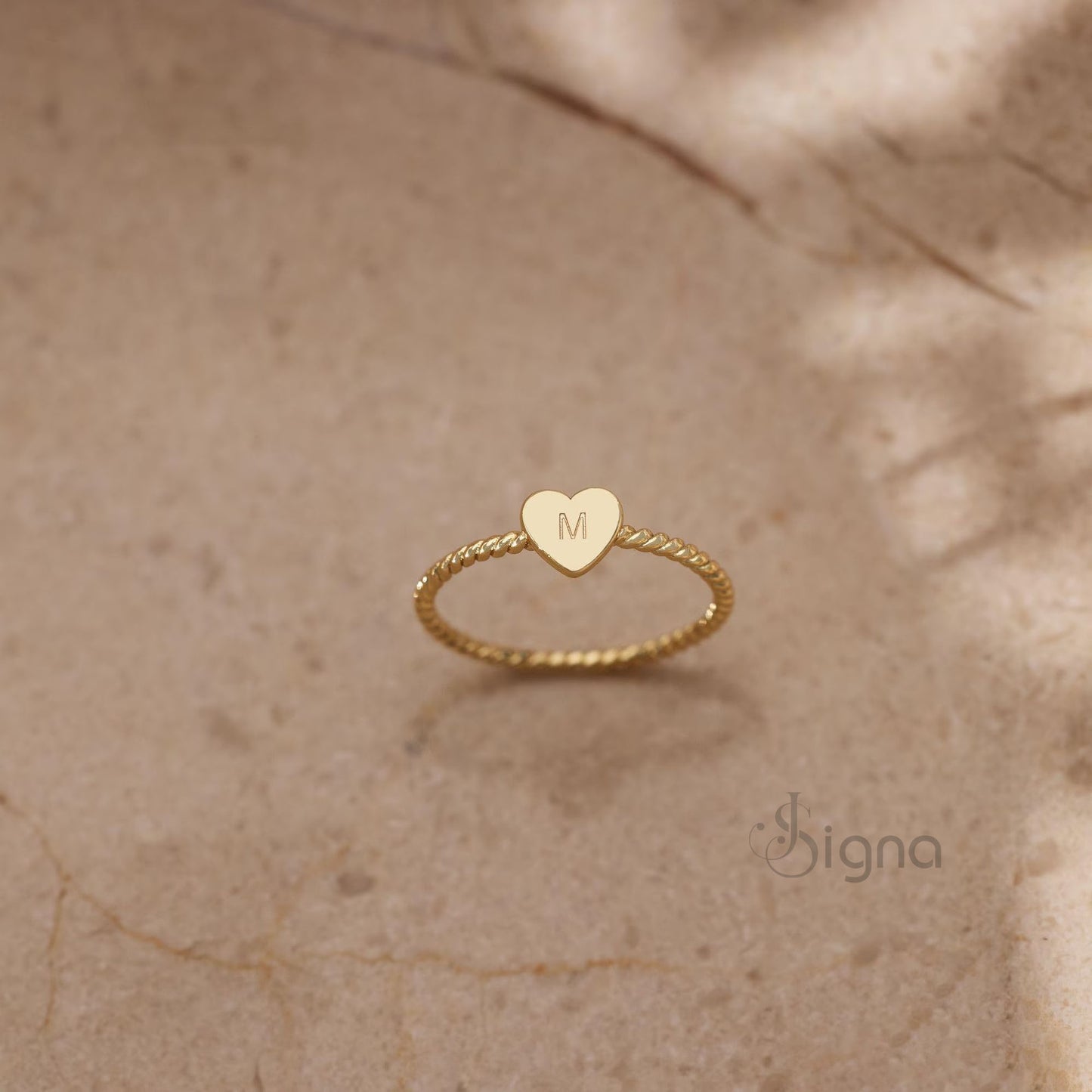 minimal heart alphabet ring gift for women