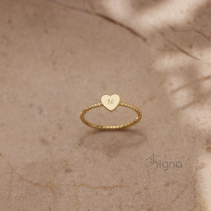 Minimal heart alphabet ring gift for women