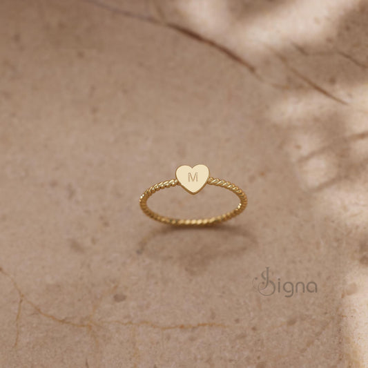 Minimal heart alphabet ring gift for women