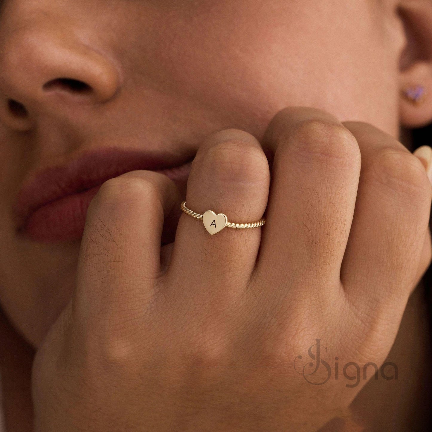 personalised stacking heart ring by signa