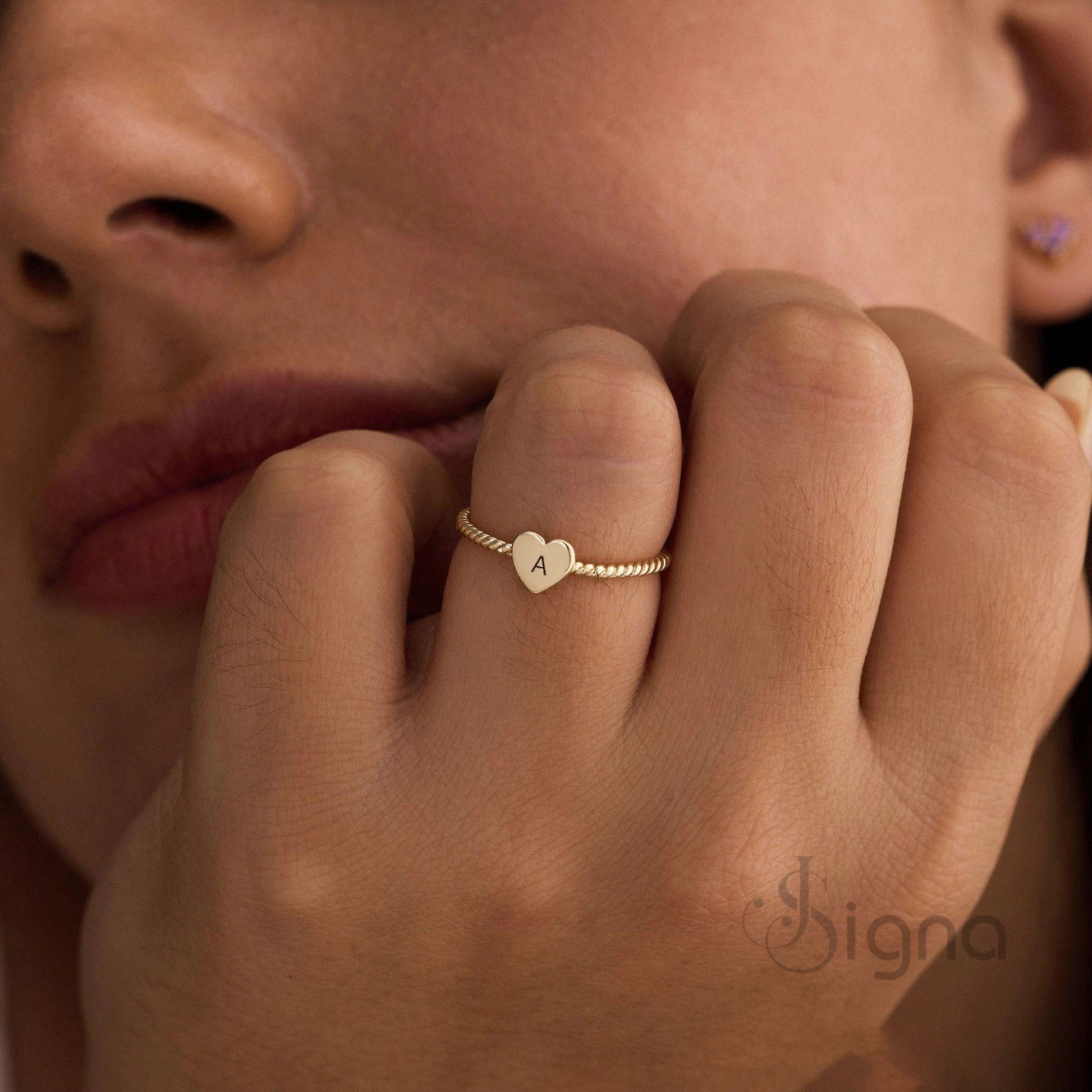Personalised stacking heart ring by Signa