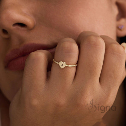 Personalised stacking heart ring by Signa