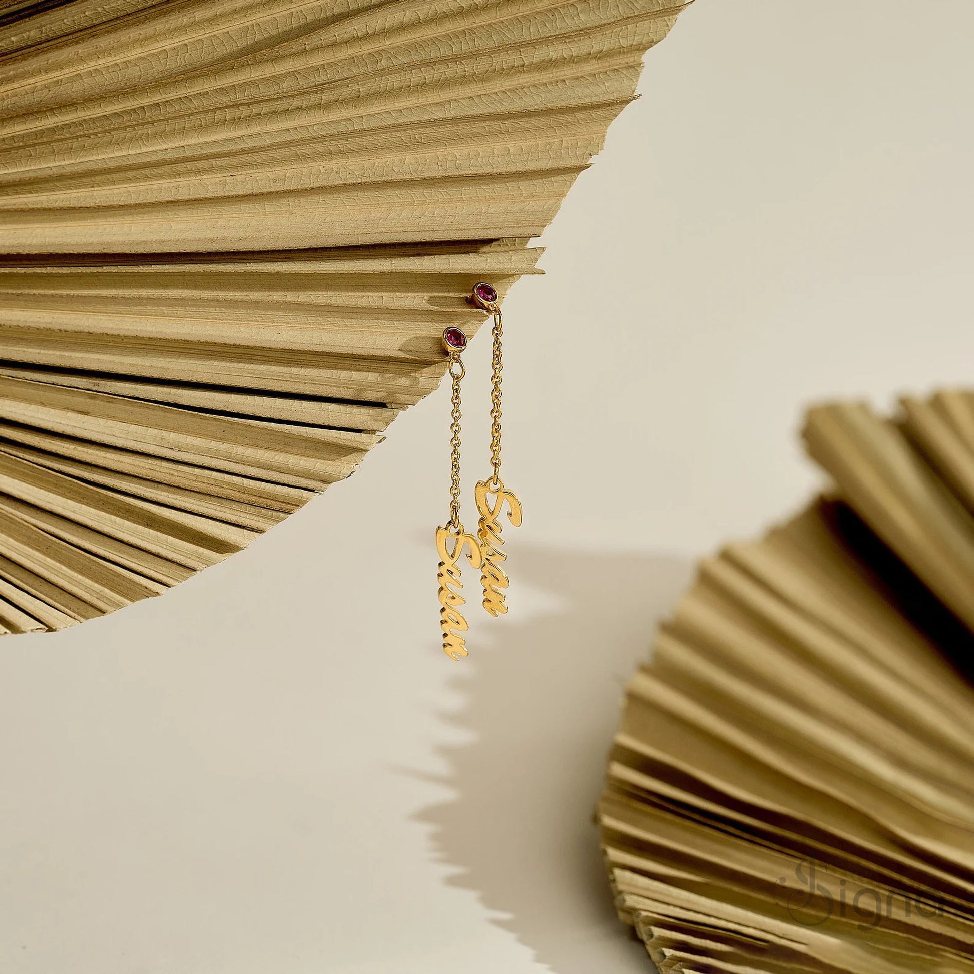 Gold plated personalized birthstone name earrings