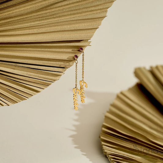 Gold plated personalized birthstone name earrings