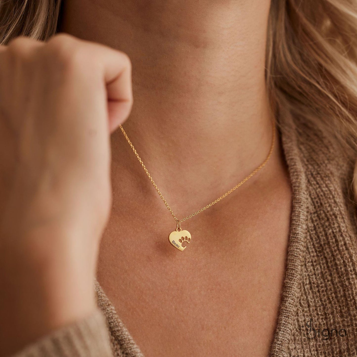 custom pet paw heart name necklace gold plated personalized jewelry gift for pet lovers