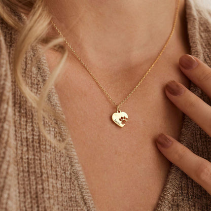 Signa personalized paw cut heart necklace with custom pet name pendant for pet lovers