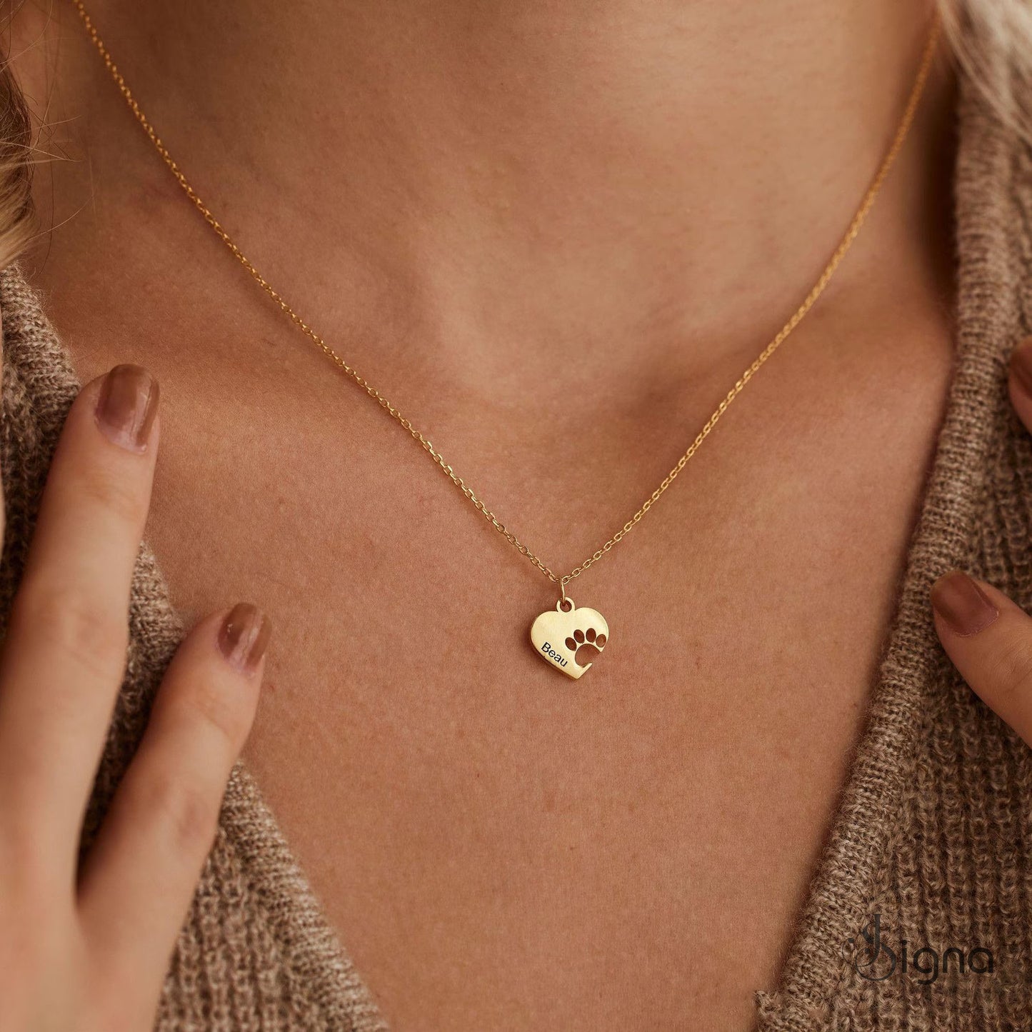 minimalist paw cut heart name necklace personalized pet lover keepsake jewelry