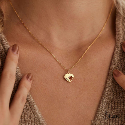 Minimalist paw cut heart name necklace personalized pet lover keepsake jewelry