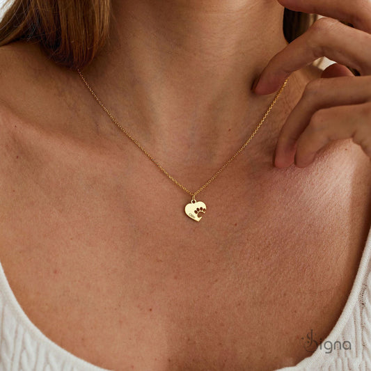 Custom paw print heart name necklace for pet moms and pet lovers gift jewelry