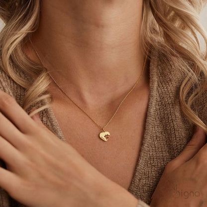 Personalized pet name paw cut heart pendant necklace delicate minimalist pet lover jewelry