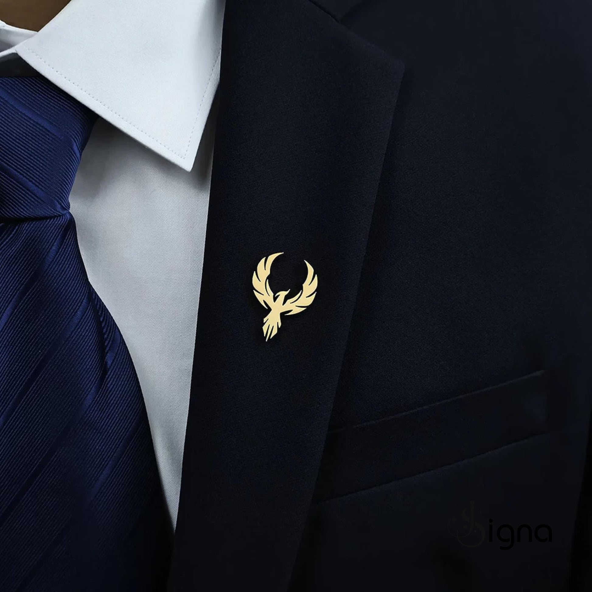 Minimalist Silver Phoenix Suit Pin - Personalized Lapel Brooch - Father's Day & Wedding Gift