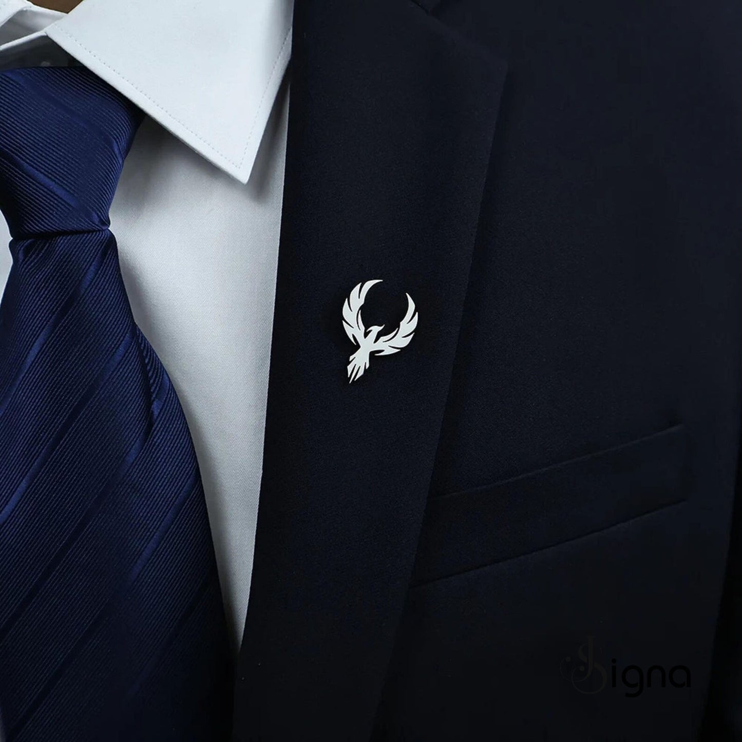 minimalist silver phoenix suit pin - personalized lapel brooch - father's day & wedding gift