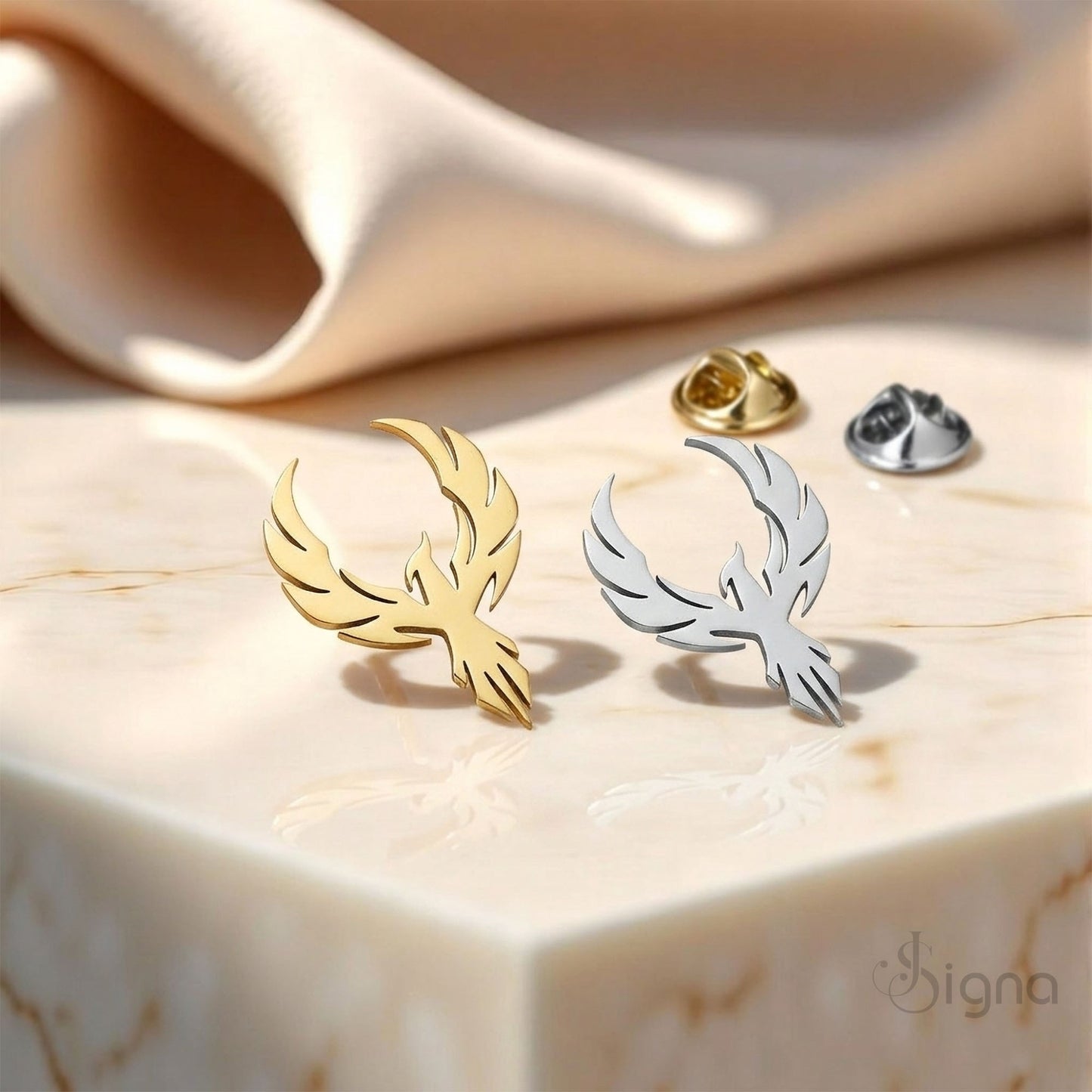 minimalist silver phoenix suit pin - personalized lapel brooch - father's day & wedding gift