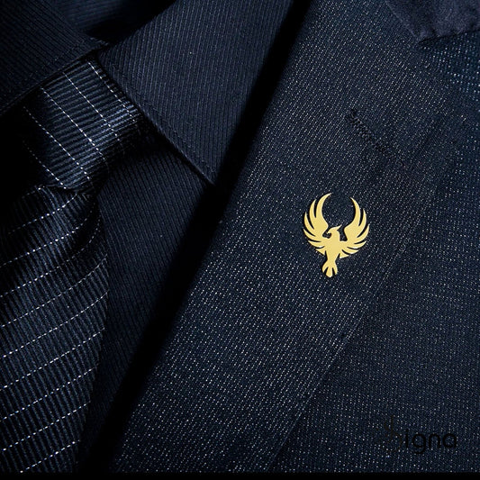 Signa Phoenix Lapel Pin for Men 18k Gold Plated Personalized Suit Brooch Groomsmen Gift