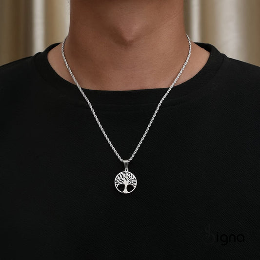 Detailed macro view of the intricate branches on the Signa™ German Silver pendant