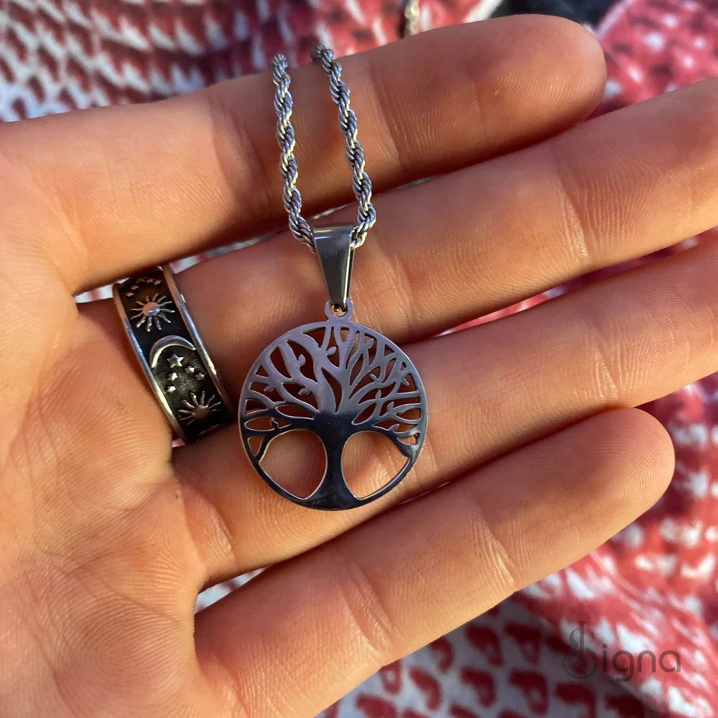 detailed macro view of the intricate branches on the signa™ german silver pendant