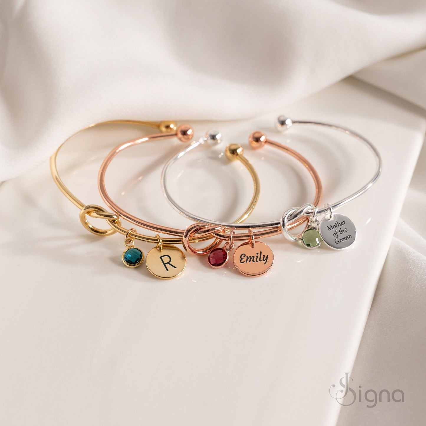 minimalist personalized name charm bangle with  birthstone crystal