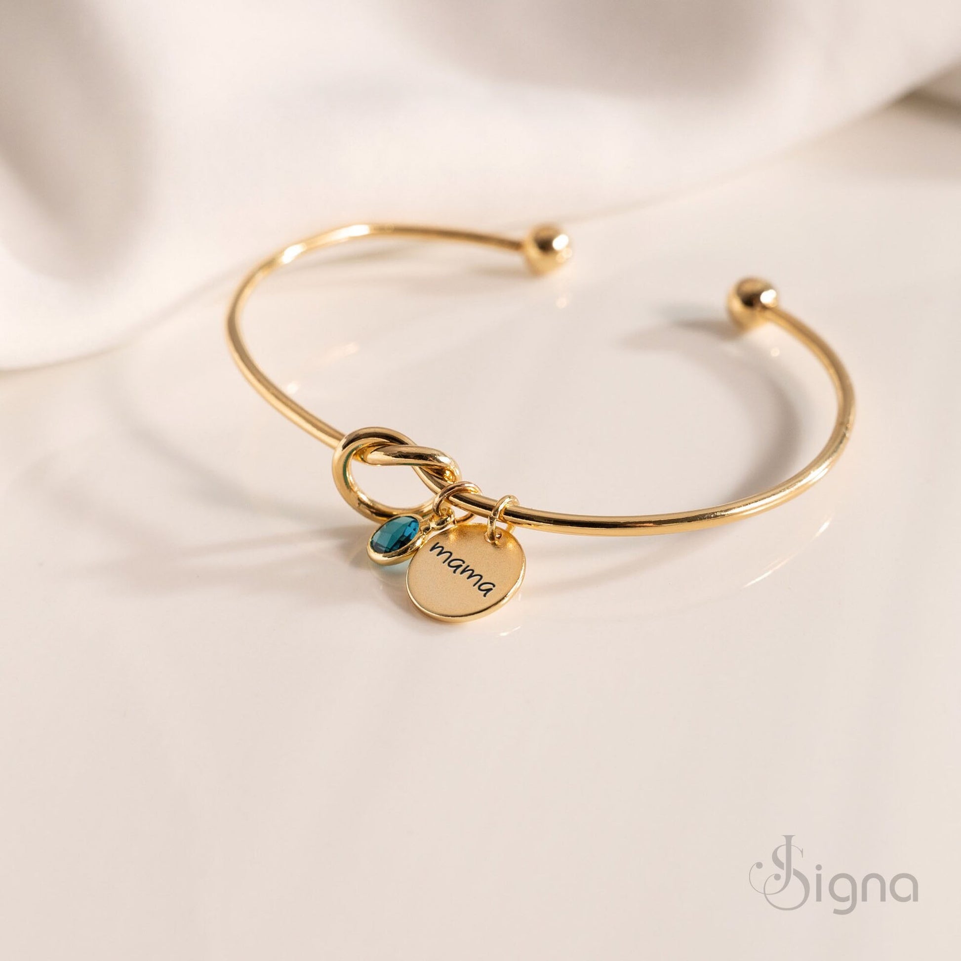 High polish gold plated custom name and birthstone cuff bracelet