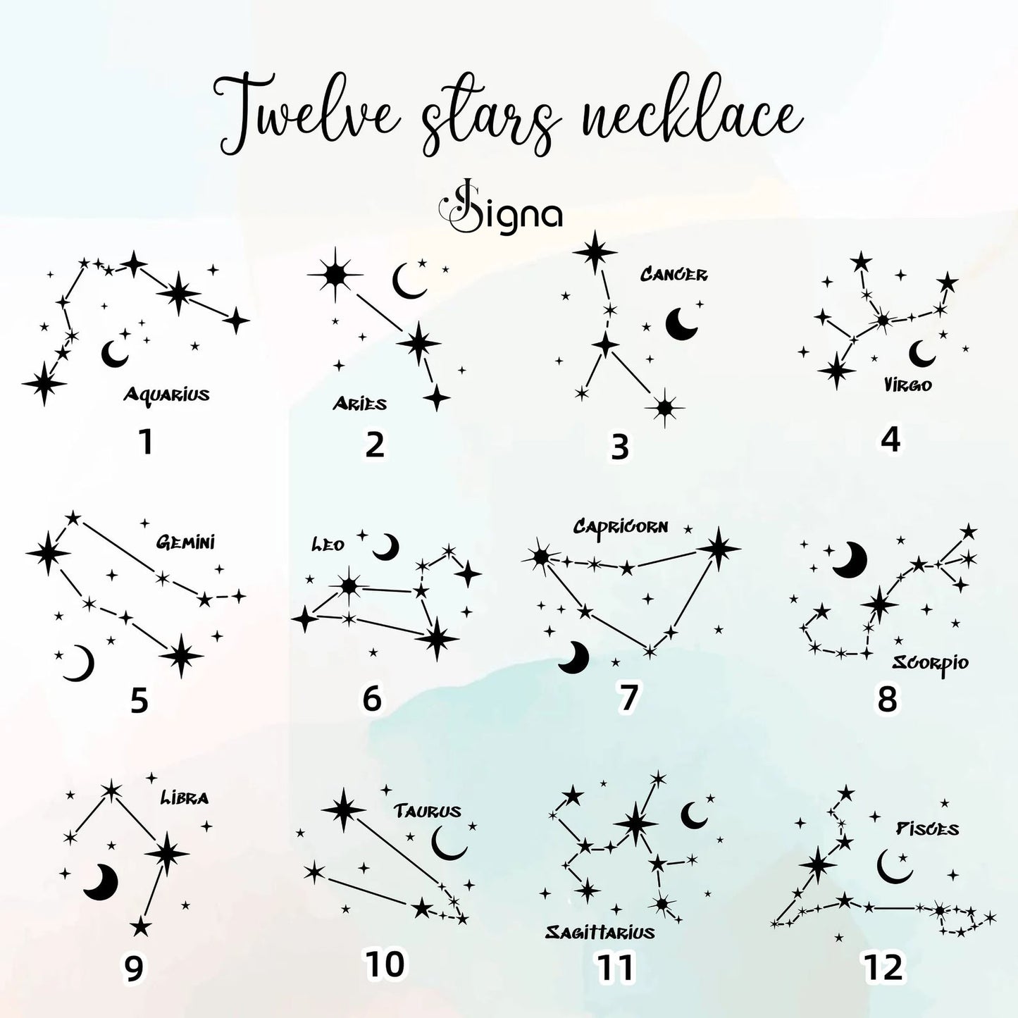 illustrations of zodiac signs with star constellations on a white background