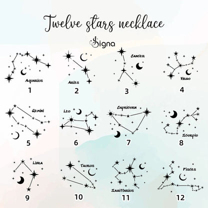 Illustrations of zodiac signs with star constellations on a white background