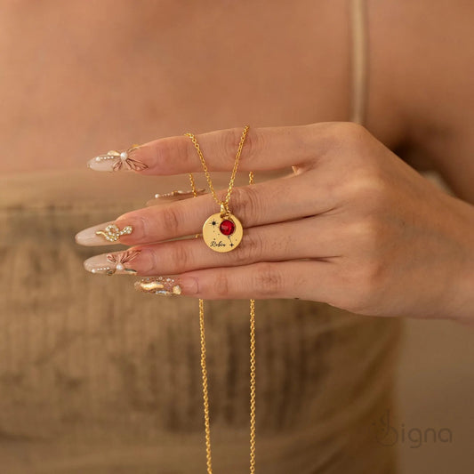 Custom zodiac constellation necklace with personalized name and birthstone charm