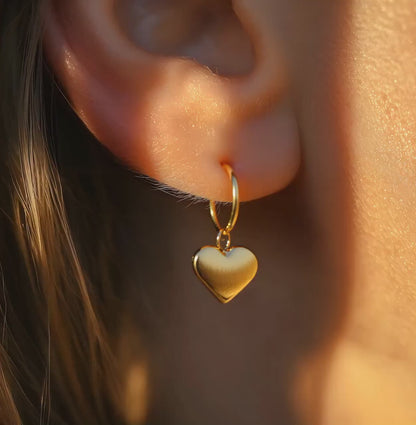 Puff Heart Dangle Huggie Earrings in 18K gold plating